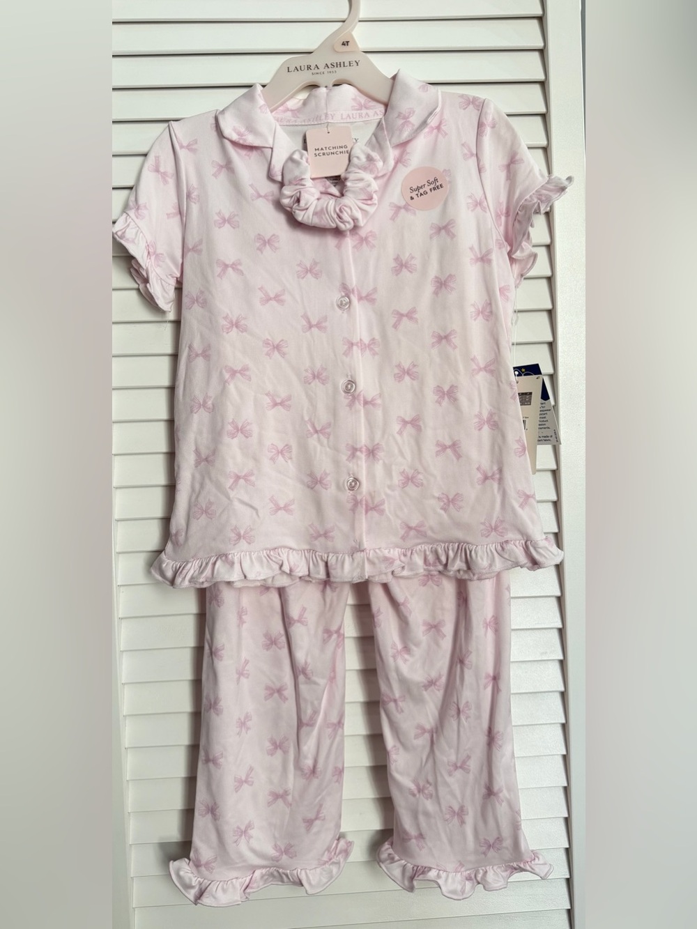 Laura Ashley Light Pink 3pcs Bow-Print Short-Sleeve Pajama Set Size 4